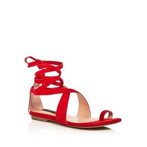 AQUA Womens Red Crossover Strap Helen Owen Bay Toe Leather Gladiator Sandles 6 M